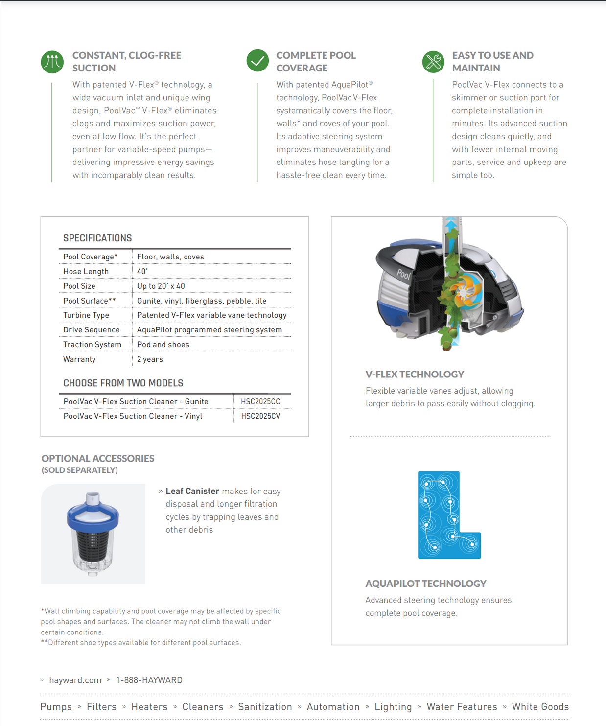 Hayward HSC2025CC PoolVac V-Flex Suction Cleaner Head Only
