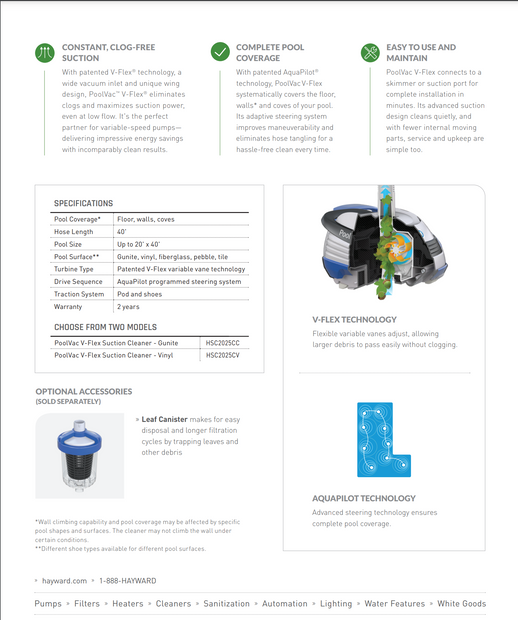 Hayward HSC2025CC PoolVac V-Flex Suction Cleaner Head Only