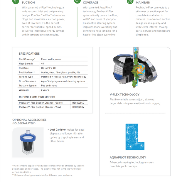 Hayward HSC2025CC PoolVac V-Flex Suction Cleaner Head Only